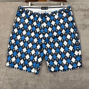Tattoo Golf Performance Mens Blue Argyle Skull Crossbones Golf Shorts Size 42